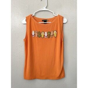 Sweaterworks Orange Stretch  Flip Flop Vtg Sandals Embellished Tank Top L Y2K